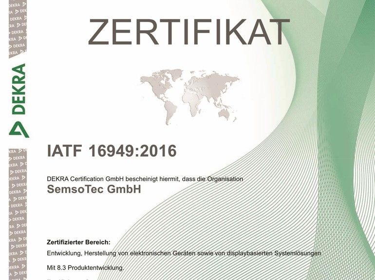 SemsoTec: zertifiziert nach IATF 16949